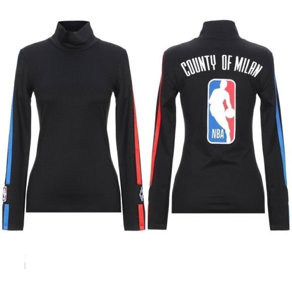 Marcelo Burlon County of Milan Tops - Marcelo Burlon x NBA Black Mock Neck Long Top